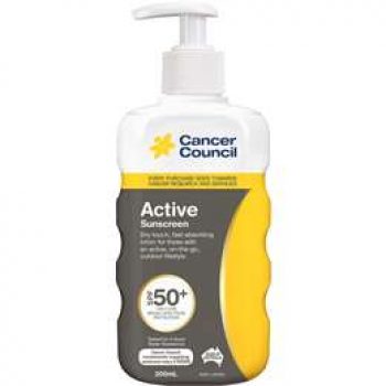 Cancer Council Active Sunscreen Pump Bottle Spf 50 Plus 200ml