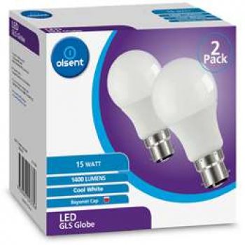 Olsent Led Gls Globe 13w 1400lm Cool White 2 pack
