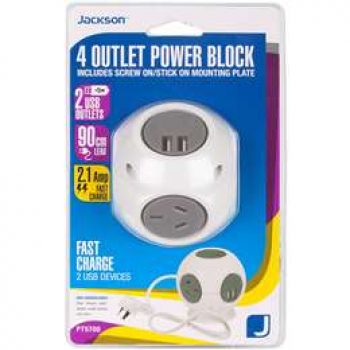 Jackson 4 Outlet Power Block With 2x Usb Outlets each