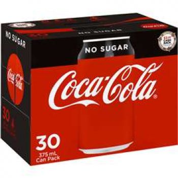 Coca-cola No Sugar Soft Drink Cans 375ml x30 case