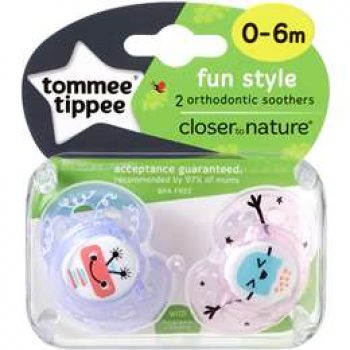Tommee Tippee Closer To Nature Fun Style Soothers 0 To 6 Months 2 pack