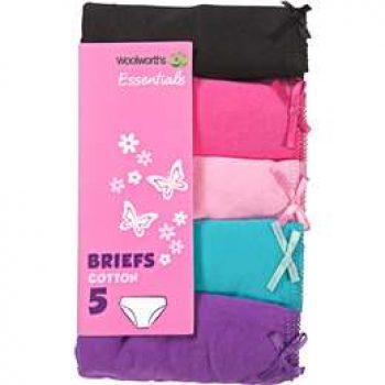 Woolworths Essentials Underwear Girl’s Basic Briefs Size 4-5 each