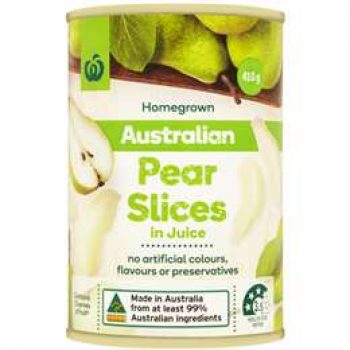 Woolworths In Juice Sliced Pear 410g