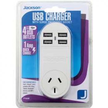 Jackson 4 Outlet Usb Charger With Mains Outlet Each - Black Box Product ...