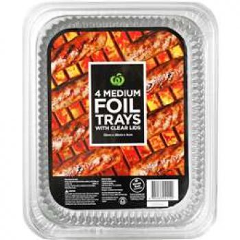 Woolworths Foil Tray Medium With Clear Lid 4 pack