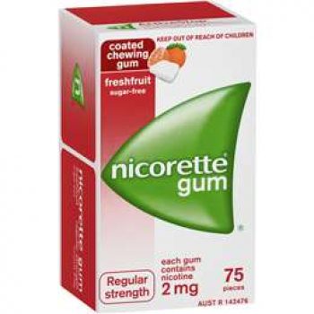 Nicorette Quit Smoking Regular Strength Fresh Fruit Gum 2mg 75 pack