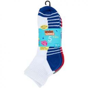 Underworks Boys Quarter Crew Socks Size 13-3 5 pack