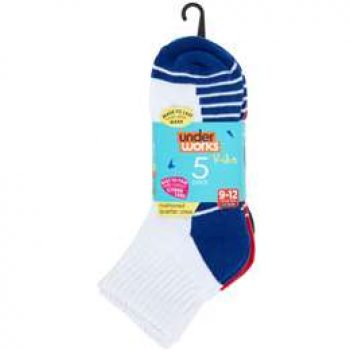 Underworks Boys Quarter Crew Socks Size 9-12 5 pack
