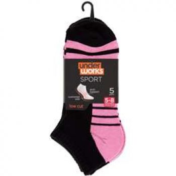 Underworks Ladies Sport Socks Low Cut Black Size 5 – 8 5 pack