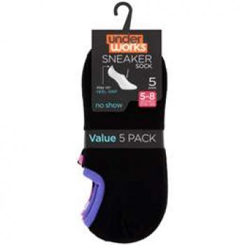 Underworks Ladies Sneaker Sock Black Size 5 – 8 5 pack