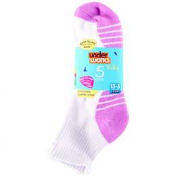 Underworks Girls Quarter Crew Socks Size 13-3 5 pack