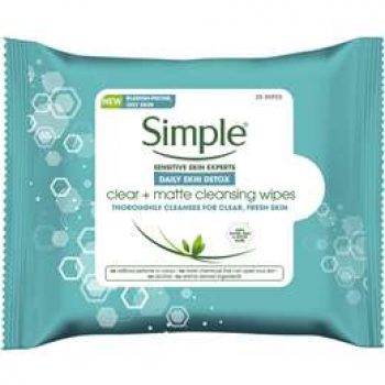 Simple Daily Skin Detox Face Wipes Clear + Matte 25 pack