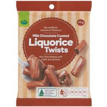 Woolworths Milk Chocolate Coated Liquorice Twists 270g