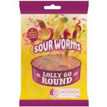 Lolly Go Round Round Sour Worms  170g