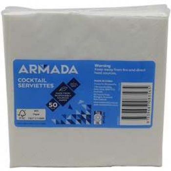 Armada Cocktail Serviettes White 2ply  50 pack