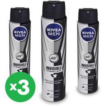 Nivea Men Black & White Deodorant Aerosol 151g X3 Bundle