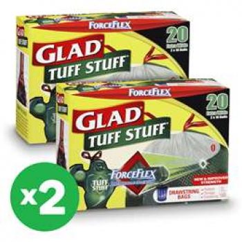 Glad Tuff Stuff Drawstring Garbage Bags 20pk X2 Bundle