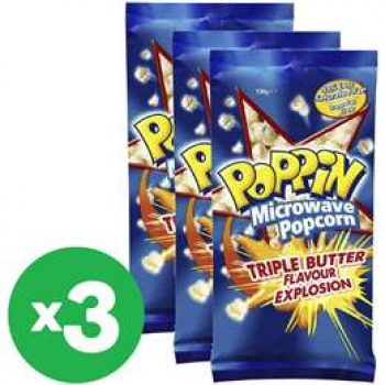 Poppin Microwave Popcorn Triple Butter Flavour100g X 3 Bundle