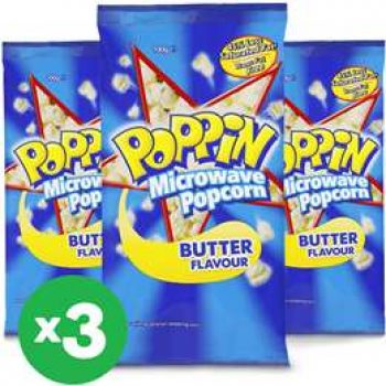 Poppin Microwave Popcorn Butter Flavour 100g X 3 Bundle