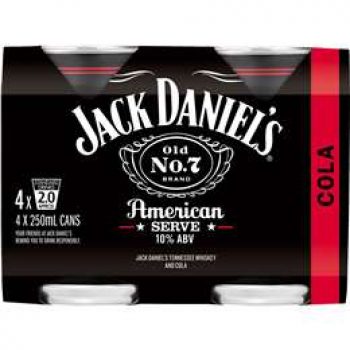 Jack Daniel’s American Serve & Cola Cans 4x250ml