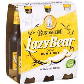 Bundaberg Lazy Bear Dry & Lime 3.5% Bottles 6x330ml