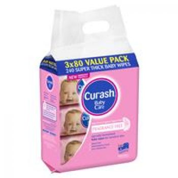 Curash Babycare Fragrance Free Wipes 3 x 80