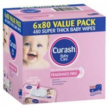 Curash Babycare Fragrance Free Wipes 6 x 80