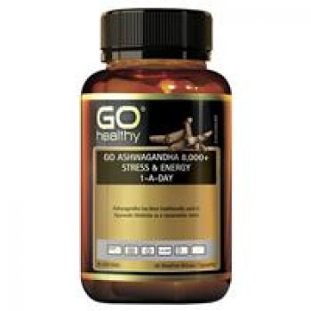 Go Healthy Ashwagandha 8000+  Stress & Energy 1-a-day 60 Vege Capsules Exclusive Size