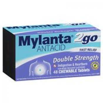 Mylanta2go Double Strength Chew Antacid Tablets 48 Pack