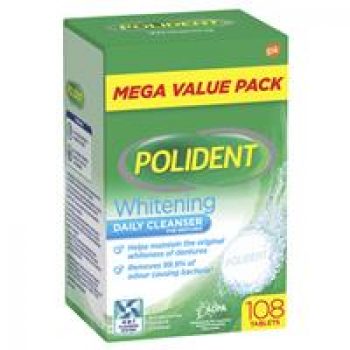 Polident Whitening Denture Cleanser 108 Tablets Exclusive Size