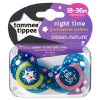 Tommee Tippee Closer To Nature Night Time Soothers 18-36 Months 2 Pack