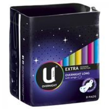 U by Kotex Maxi Pad Overnight Long Wing 8 Pack