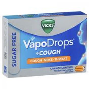Vicks VapoDrops + Cough Sugar Free Orange Menthol 16 Lozenges